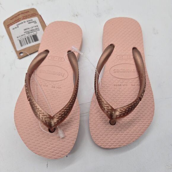 New Havaianas flip flops Sandals pink Baby Girl Toddlers sz 9 C rose gold child - Picture 2 of 6